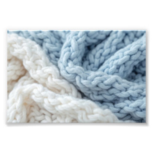 Cozy Chunky Blue And White Knitted Wool Texture Photo Print