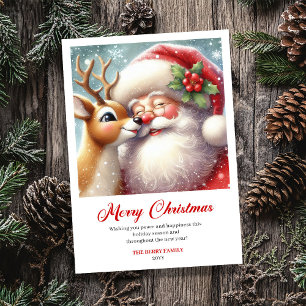 Cozy Classic Santa And Rudolph Holiday Greeting  Card