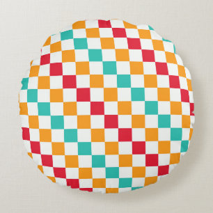Cozy classroom diagonal checkerboard pattern round cushion