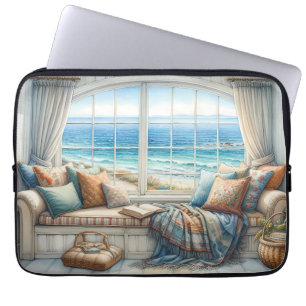 Cozy Coastal Window Seat Cottagecore Laptop Sleeve