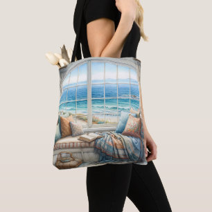 Cozy Coastal Window Seat Cottagecore Tote Bag