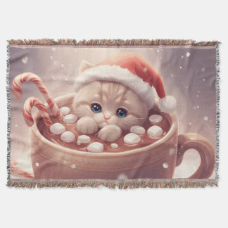 “Cozy Cocoa Kitty" Cute Christmas Cat  Throw Blanket