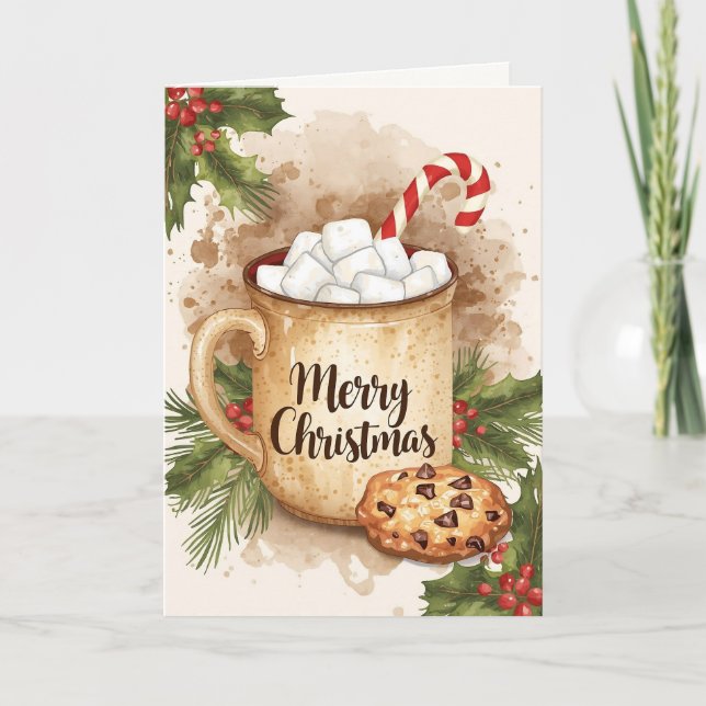Cozy cocoa merry Christmas cookie holly festive Card (Front)