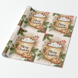 Cozy cocoa merry Christmas cookie holly festive Wrapping Paper