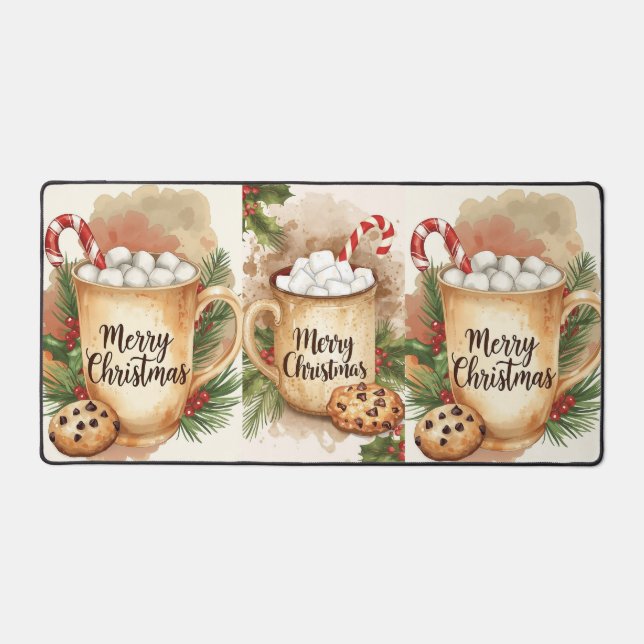 Cozy cocoa merry christmas holly cookie festive desk mat (Front)