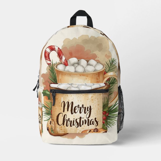 Cozy cocoa merry Christmas holly cookie festive Printed Backpack (Front)