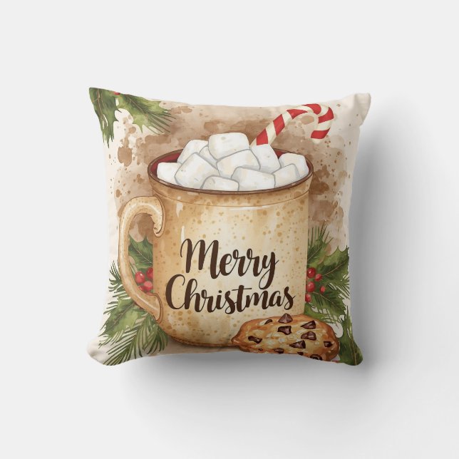 Cozy cocoa merry christmas holly cookie warm cushion (Front)