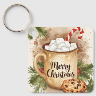 Cozy cocoa merry Christmas holly cute festive Key Ring
