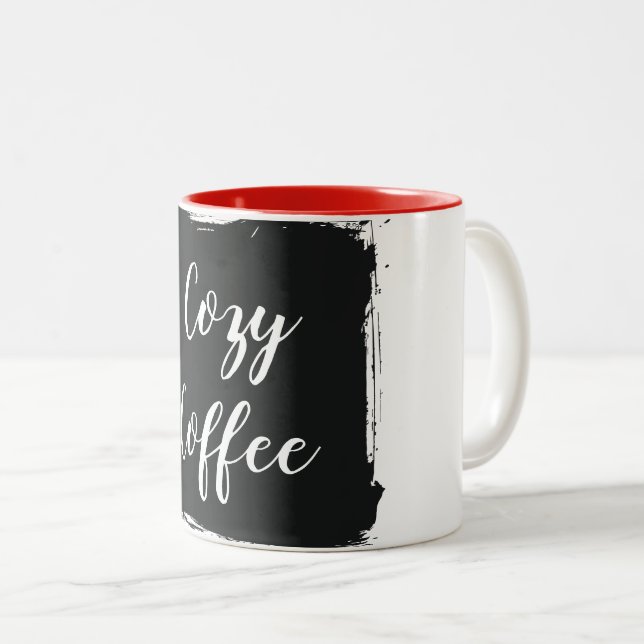 Cozy Coffee Aesthetic Script Two-Tone Ceramic Mug (Front Right)