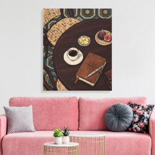 Cozy Coffee & Books Bohemian Art Canvas Print