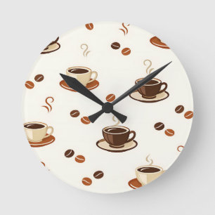 Cozy Coffee Cups Seamless Pattern Round Clock