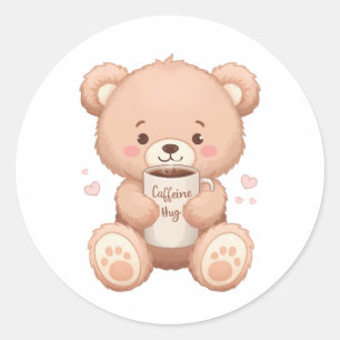 Cozy Coffee Loving Bear Illustration Classic Round Sticker