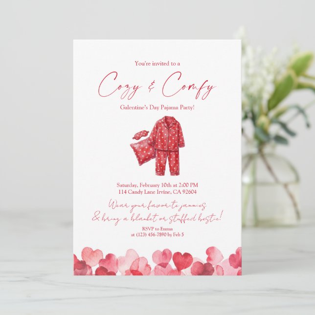 Cozy & Comfy Galentine’s Pajama Party Invitation (Standing Front)
