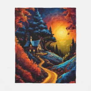 Cozy Cottage at Christmas Under a Glowing Moonlit  Fleece Blanket