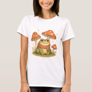 Cozy Cottagecore Frog in Mushroom Garden T-Shirt