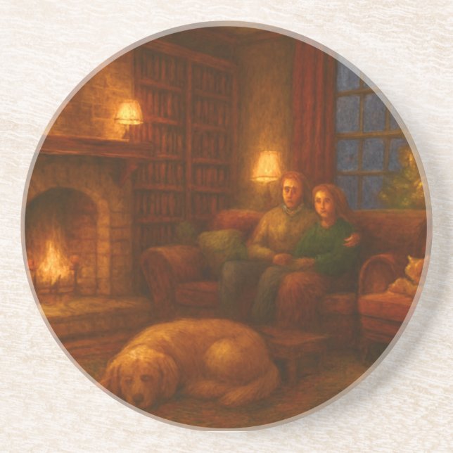 Cozy Couple Fireplace Coaster (Front)