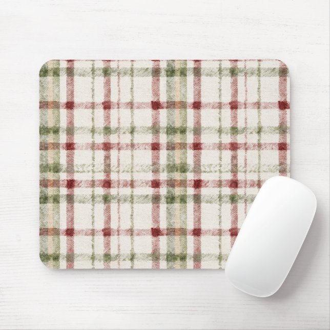 Cozy Cream Green Red Stripes Mouse Mat (With Mouse)