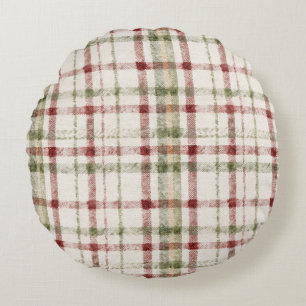 Cozy Cream Green Red Stripes Round Cushion