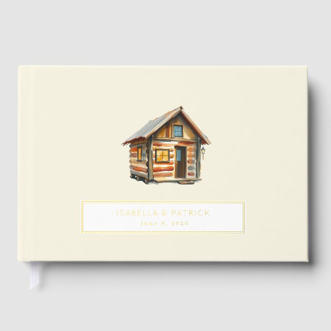Cozy Cream Watercolor Cabin Illustration Guest Book (Front)