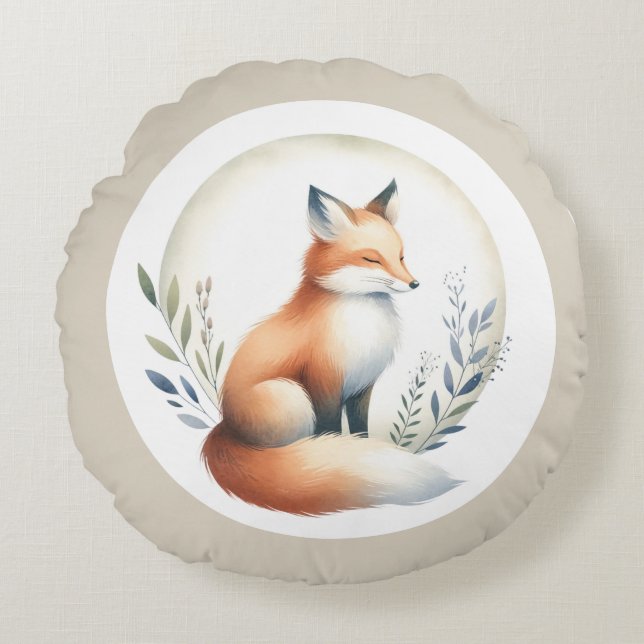 Cozy Critter - Fox Illustration  Round Cushion (Front)