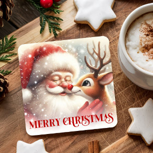Cozy Cute Santa Rudolph Holiday Paper Coasters