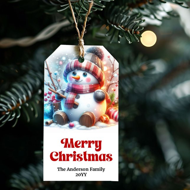 Cozy Cute Snowman Kids Christmas Gift Tag Editable (Cozy Cute Snowman Kids Christmas Gift Tag Editable Fun)