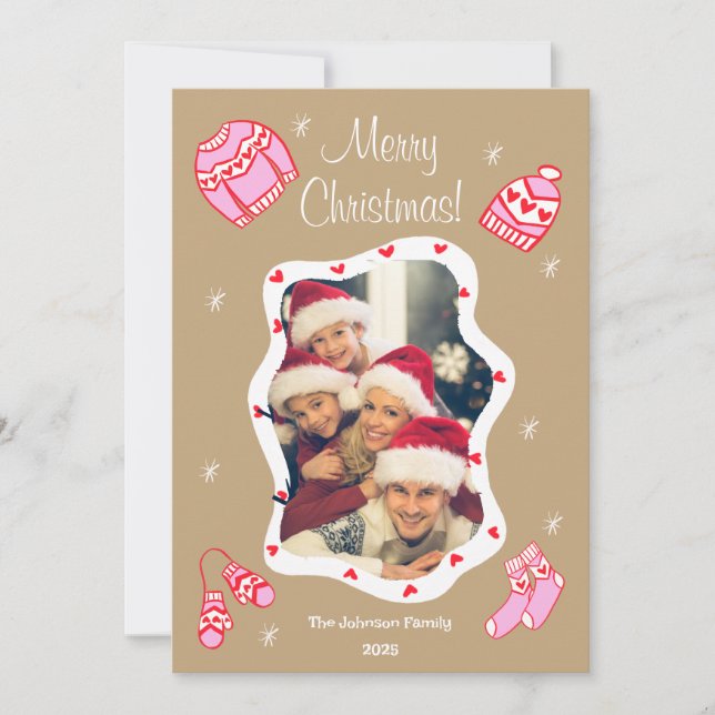 Cozy Cute Sweater Weather Doodle Holiday Card (Front)