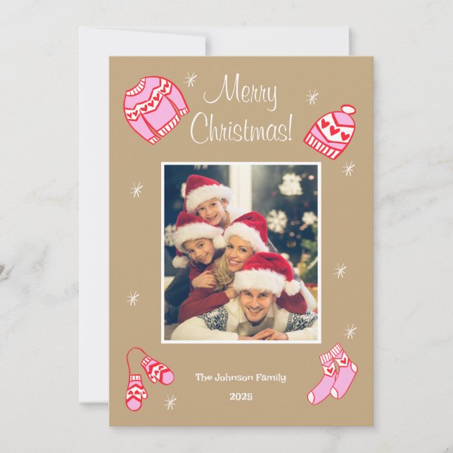 Cozy Cute Sweater Weather Doodle Holiday Card (Front)