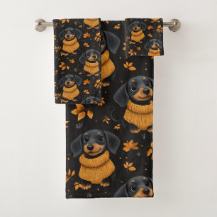 Cozy Dachshund Autumn Pattern - Dog Lovers Design Bath Towel Set