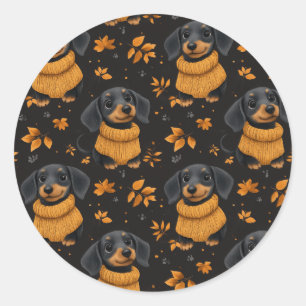 Cozy Dachshund Autumn Pattern - Dog Lovers Design Classic Round Sticker