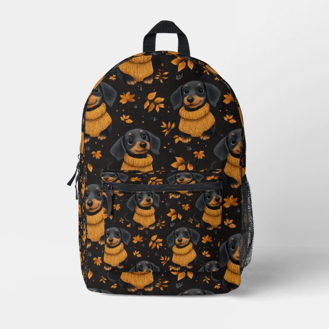 Cozy Dachshund Autumn Pattern - Dog Lovers Design Printed Backpack (Front)