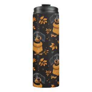 Cozy Dachshund Autumn Pattern - Dog Lovers Design Thermal Tumbler