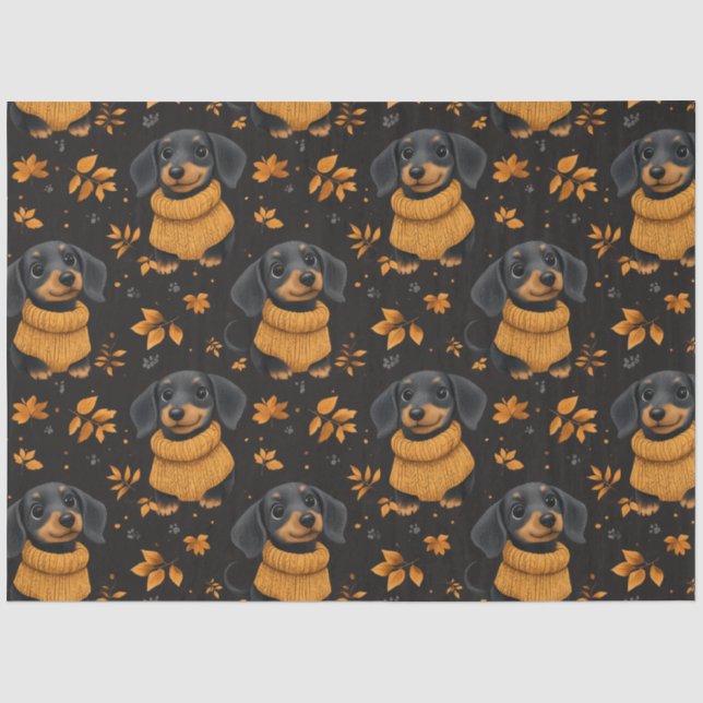 Cozy Dachshund Autumn Pattern - Dog Lovers Design Tissue Paper (Front)