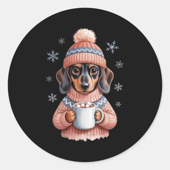 Cozy Dachshund Dog With Hot Cocoa Holiday Winter S Classic Round Sticker (Front)