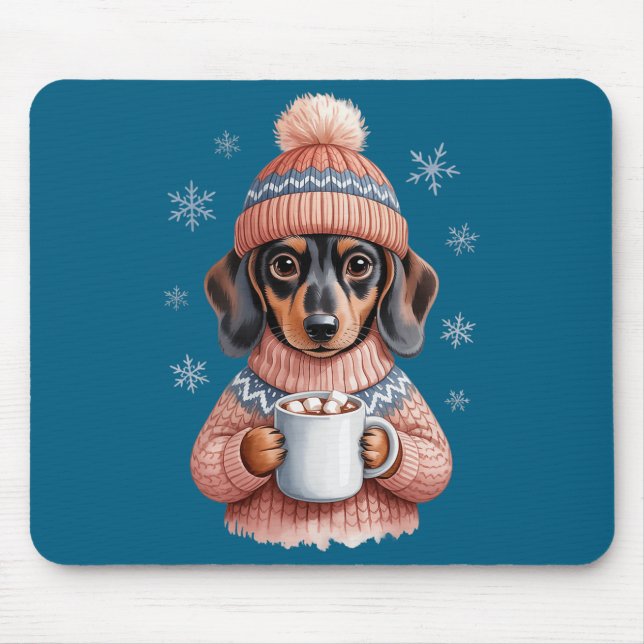 Cozy Dachshund Dog With Hot Cocoa Holiday Winter S Mouse Mat (Front)