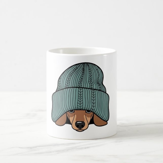 Cozy Dachshund in a Scarf and Beanie Coffee Mug (Center)