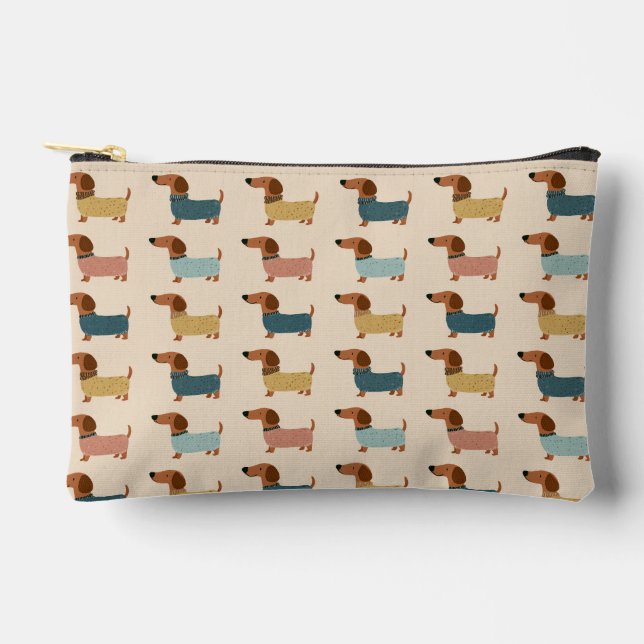 Cozy Dachshund Sweater Pattern Accessory Pouch (Front)
