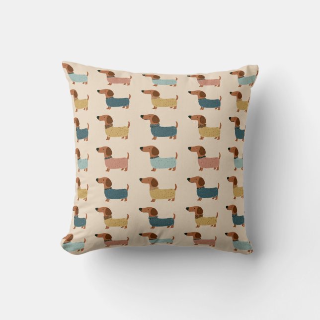 Cozy Dachshund Sweater Pattern Cushion (Front)