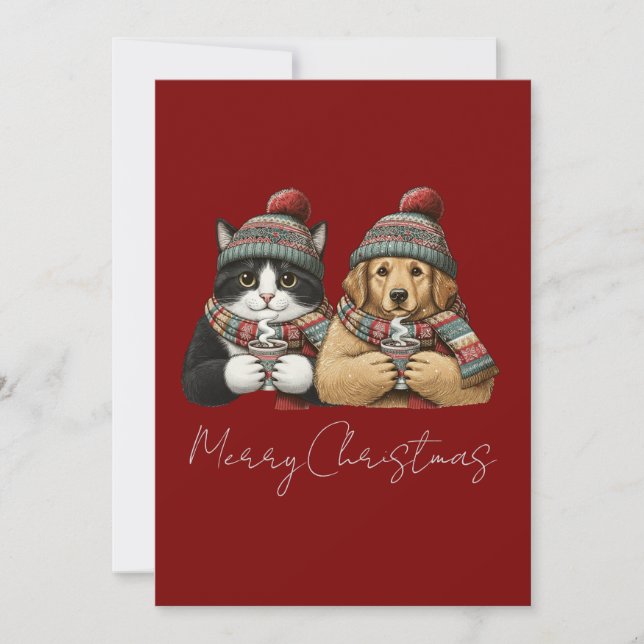Cozy Dog & Cat Cocoa Holiday Card (Front)