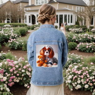 Cozy Dog in a Stylish Hoodie with a Cute Teddy Bea Denim Jacket