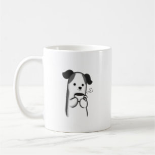 Cozy Dog with Coffee Mug Minimalist Line Art Pet