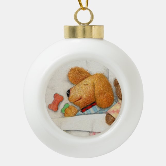 COZY DOGGIE Ceramic Ball Ornament  (Front)