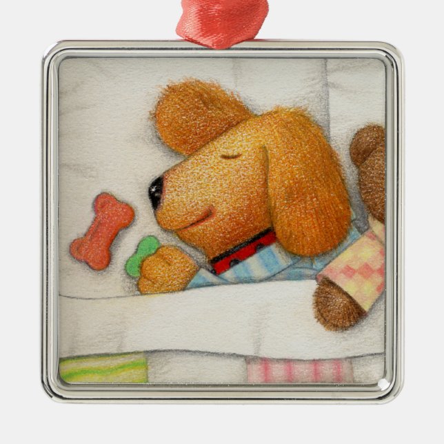COZY DOGGIE Premium Square Ornament  (Front)