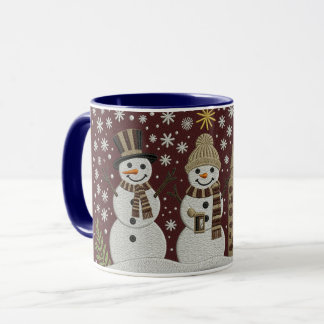Cozy Embroidered Snowman Winter Mug