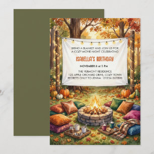Cozy Fall Backyard Movie Night Campfire Birthday Invitation