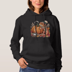 Cozy Fall Bearded Dragon with Coffee Art Hoodie