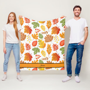 Cozy Fall Leaves Personalized Name Fleece Blanket