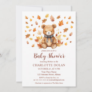 Cozy Fall Teddy Bear Baby Shower Invitation