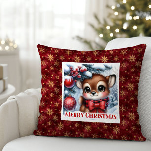Cozy Fawn Christmas Pillow Gift for Kids Snowy 