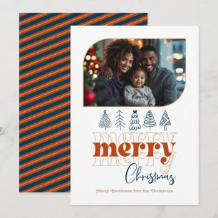 Cozy Fireplace Modern Retro Doodle Christmas Photo Holiday Card